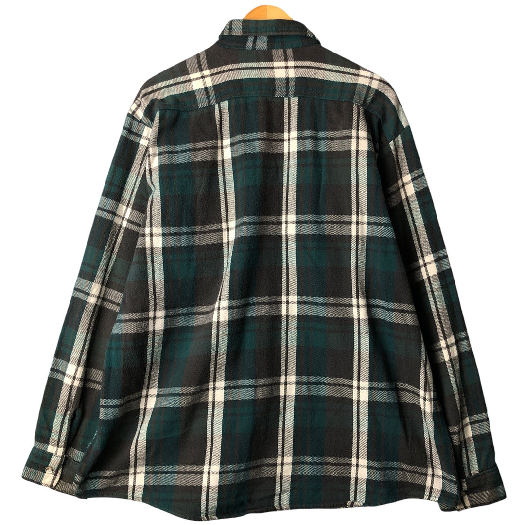 90'S Vintage Five Brother FIVEBROTHER Long Sleeve Flannel Check Shirt, Made in USA, Men's XXL cotton dark green Vintage Second Hand
