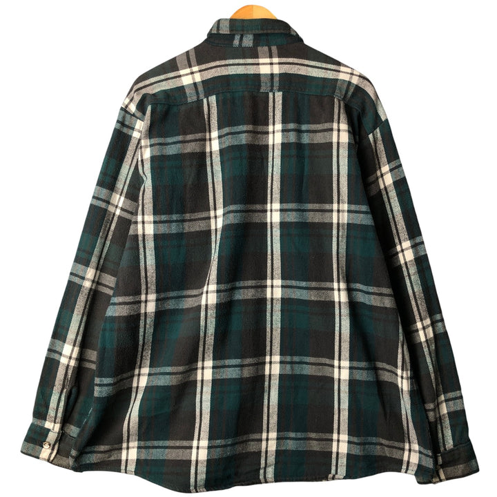 90'S Vintage Five Brother FIVEBROTHER Long Sleeve Flannel Check Shirt, Made in USA, Men's XXL cotton dark green Vintage Second Hand