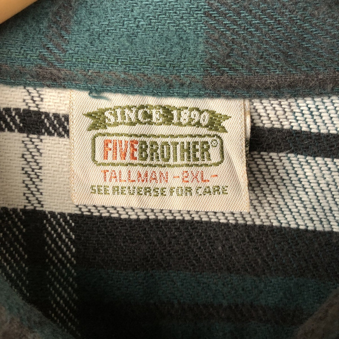 90'S Vintage Five Brother FIVEBROTHER Long Sleeve Flannel Check Shirt, Made in USA, Men's XXL cotton dark green Vintage Second Hand