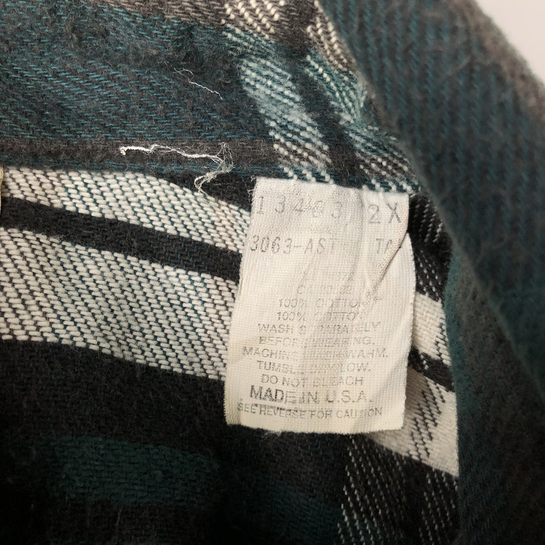 90'S Vintage Five Brother FIVEBROTHER Long Sleeve Flannel Check Shirt, Made in USA, Men's XXL cotton dark green Vintage Second Hand