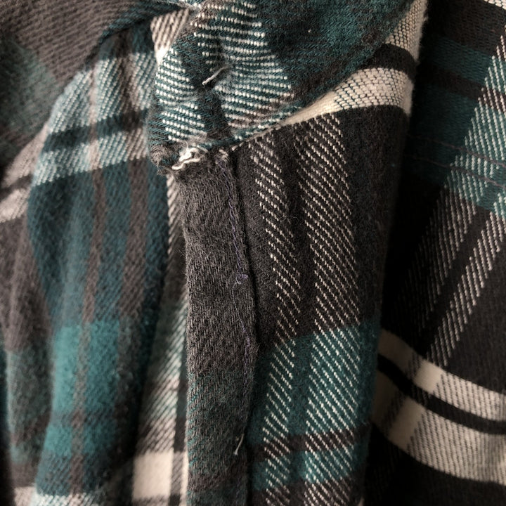 90'S Vintage Five Brother FIVEBROTHER Long Sleeve Flannel Check Shirt, Made in USA, Men's XXL cotton dark green Vintage Second Hand