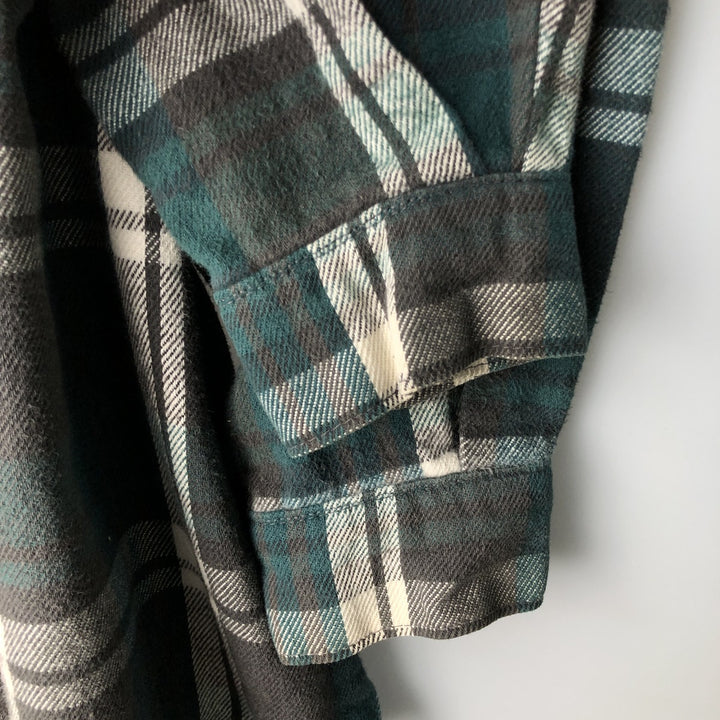 90'S Vintage Five Brother FIVEBROTHER Long Sleeve Flannel Check Shirt, Made in USA, Men's XXL cotton dark green Vintage Second Hand