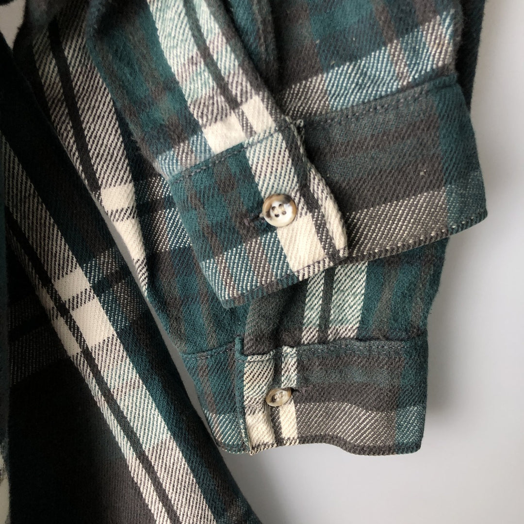 90'S Vintage Five Brother FIVEBROTHER Long Sleeve Flannel Check Shirt, Made in USA, Men's XXL cotton dark green Vintage Second Hand