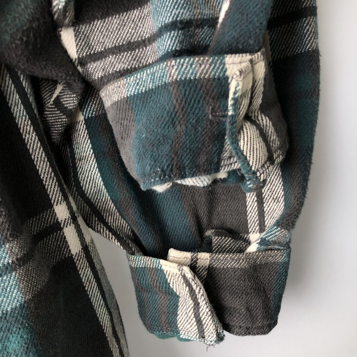 90'S Vintage Five Brother FIVEBROTHER Long Sleeve Flannel Check Shirt, Made in USA, Men's XXL cotton dark green Vintage Second Hand