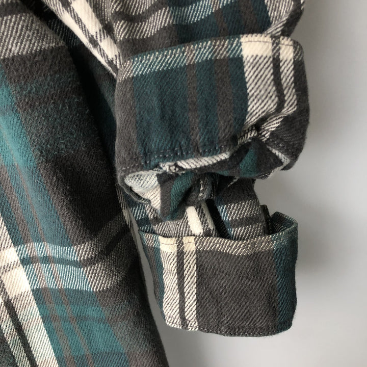 90'S Vintage Five Brother FIVEBROTHER Long Sleeve Flannel Check Shirt, Made in USA, Men's XXL cotton dark green Vintage Second Hand