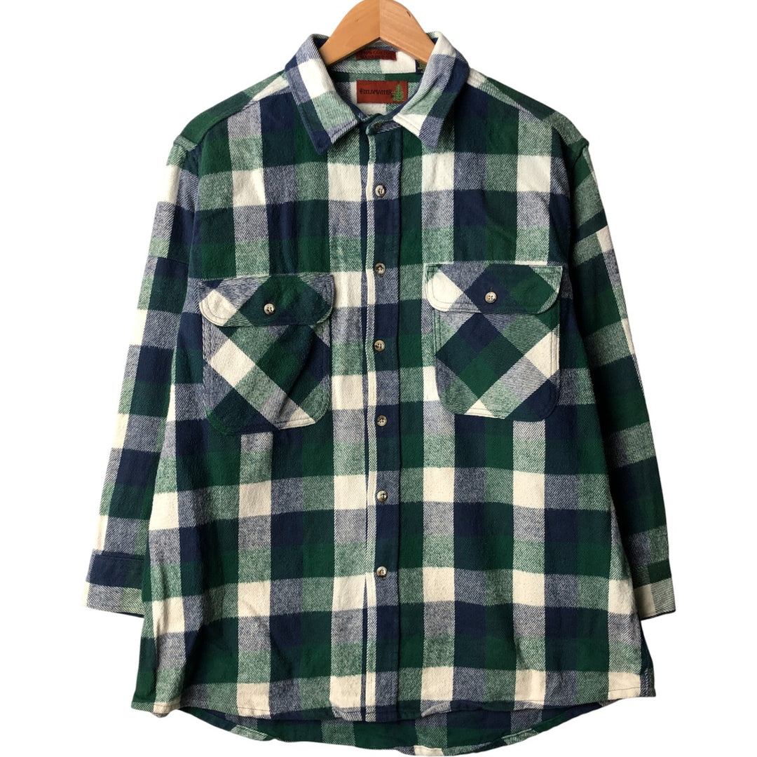 1990-2000 Field Master Long Sleeve Flannel Check Shirt, Made in USA, Men's Size XL cotton blue type Vintage Second Hand