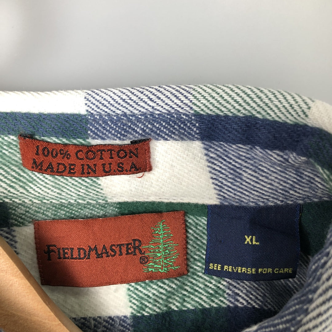 1990-2000 Field Master Long Sleeve Flannel Check Shirt, Made in USA, Men's Size XL cotton blue type Vintage Second Hand