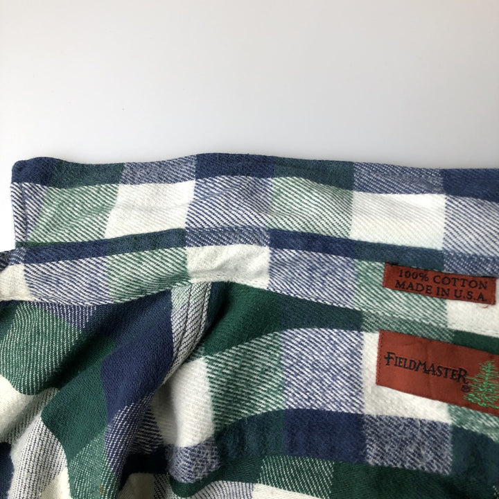 1990-2000 Field Master Long Sleeve Flannel Check Shirt, Made in USA, Men's Size XL cotton blue type Vintage Second Hand