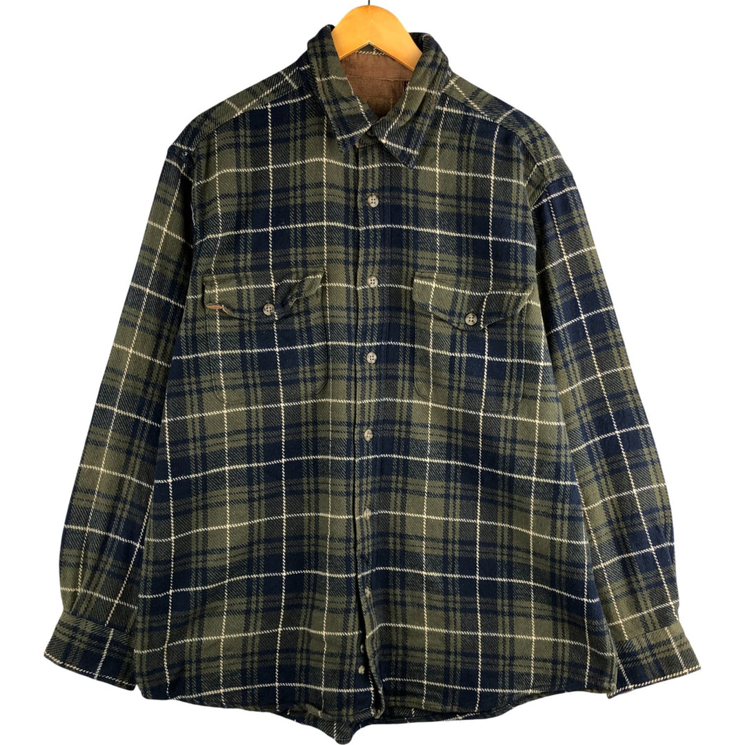 Faded Glory BRAWNY Long Sleeve Heavy Flannel Check Shirt, Men's Size L cotton navy blue type Vintage Second Hand