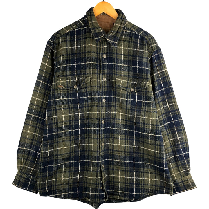 Faded Glory BRAWNY Long Sleeve Heavy Flannel Check Shirt, Men's Size L cotton navy blue type Vintage Second Hand