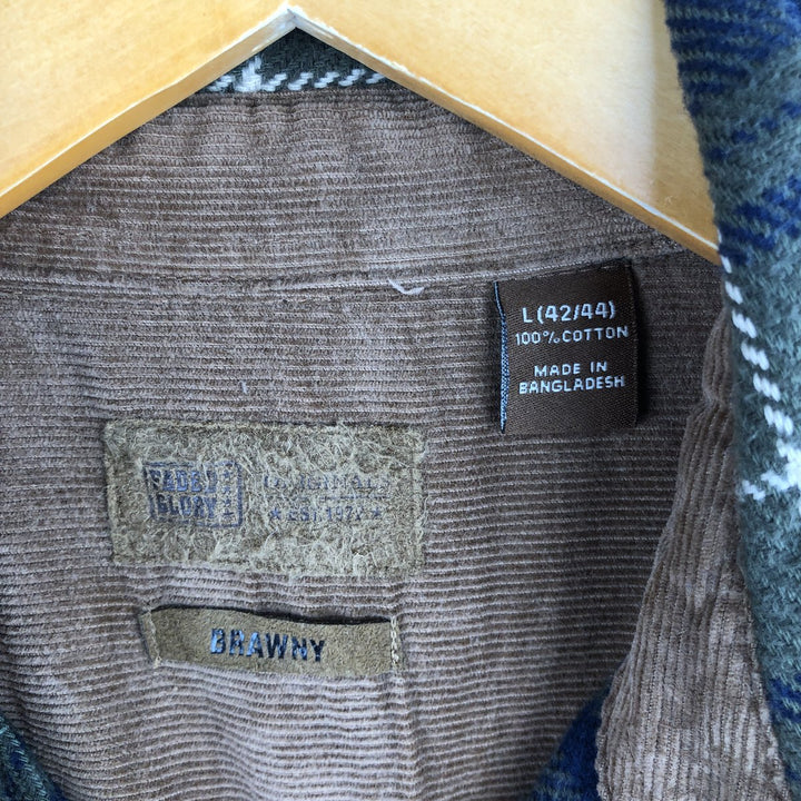 Faded Glory BRAWNY Long Sleeve Heavy Flannel Check Shirt, Men's Size L cotton navy blue type Vintage Second Hand
