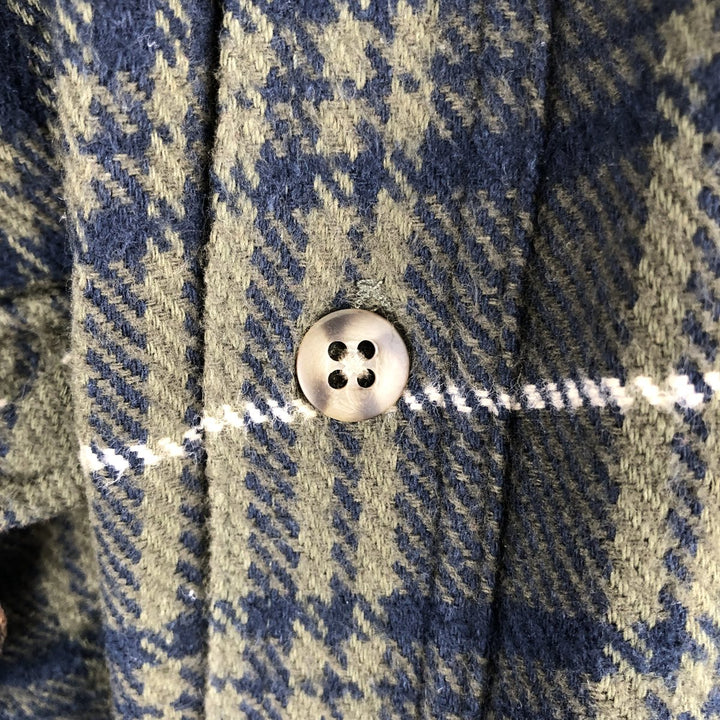 Faded Glory BRAWNY Long Sleeve Heavy Flannel Check Shirt, Men's Size L cotton navy blue type Vintage Second Hand