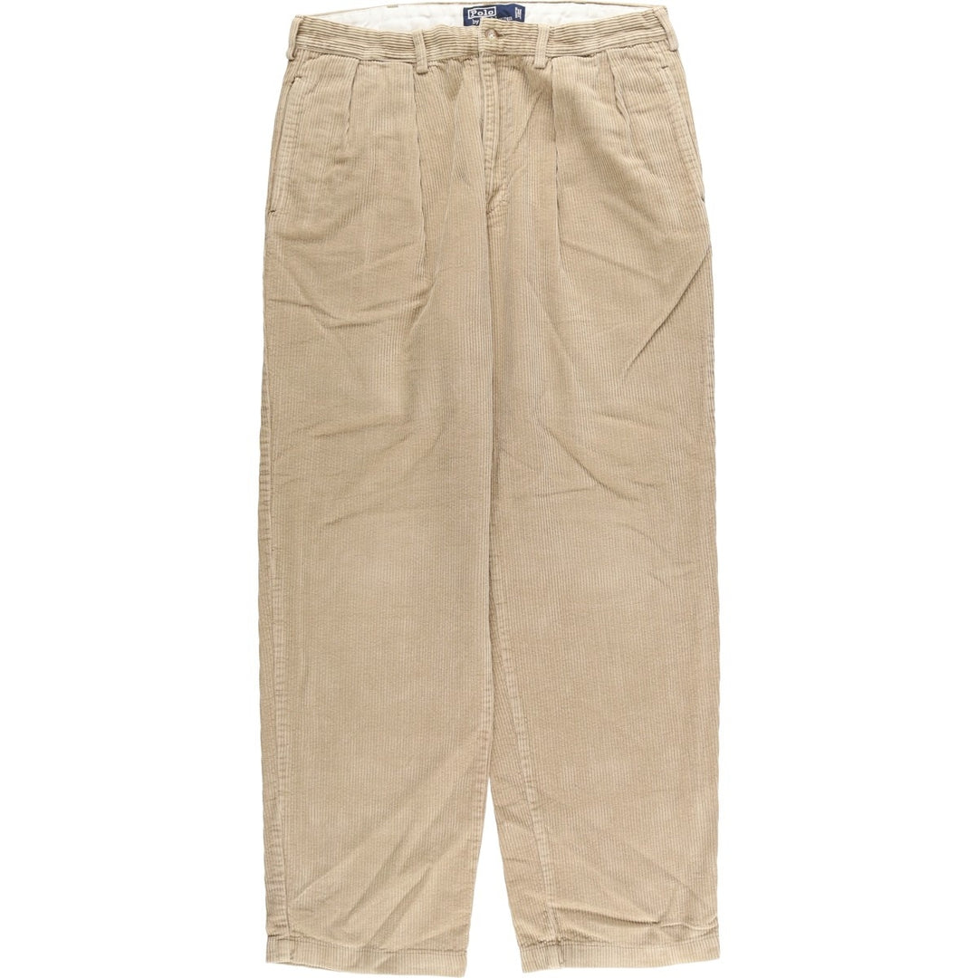 Ralph Lauren POLO by Ralph Lauren Two-pleat Wide-ribbed Corduroy Pants, Men's, Size W33 cotton beige type brown Vintage Second Hand
