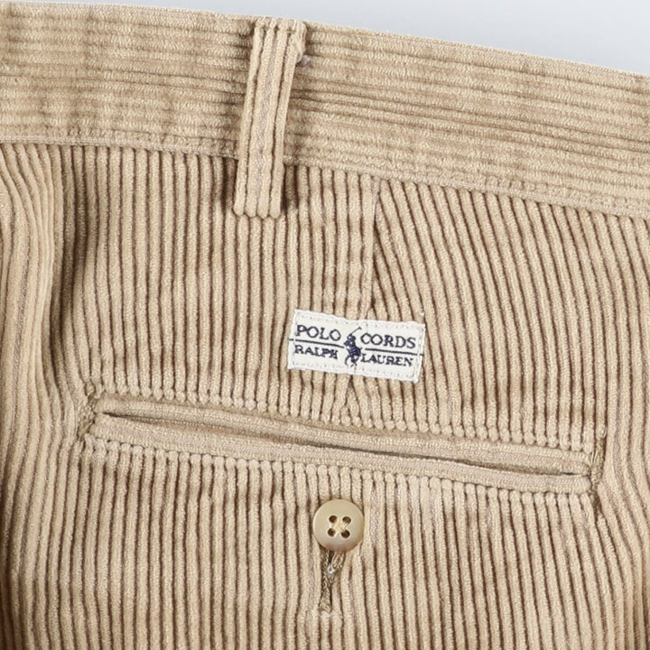 Ralph Lauren POLO by Ralph Lauren Two-pleat Wide-ribbed Corduroy Pants, Men's, Size W33 cotton beige type brown Vintage Second Hand