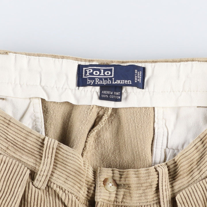 Ralph Lauren POLO by Ralph Lauren Two-pleat Wide-ribbed Corduroy Pants, Men's, Size W33 cotton beige type brown Vintage Second Hand