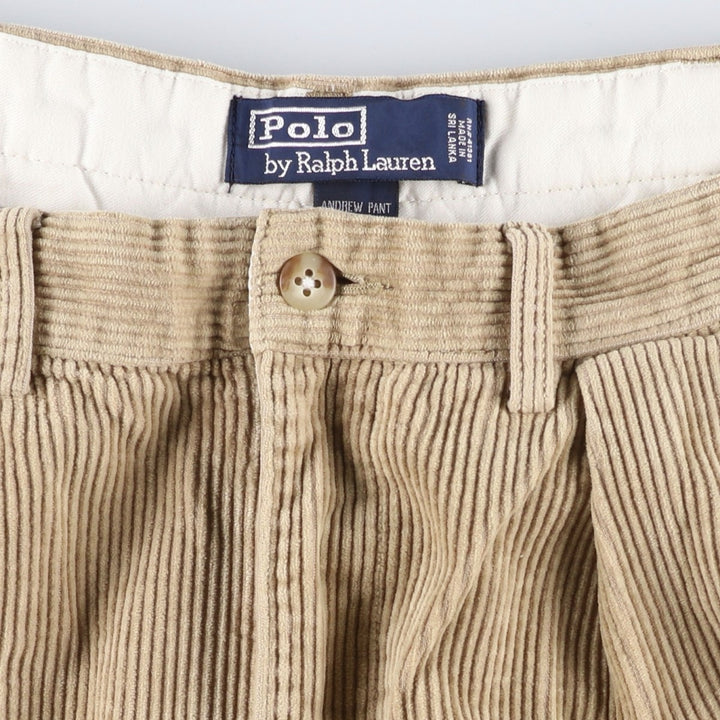 Ralph Lauren POLO by Ralph Lauren Two-pleat Wide-ribbed Corduroy Pants, Men's, Size W33 cotton beige type brown Vintage Second Hand