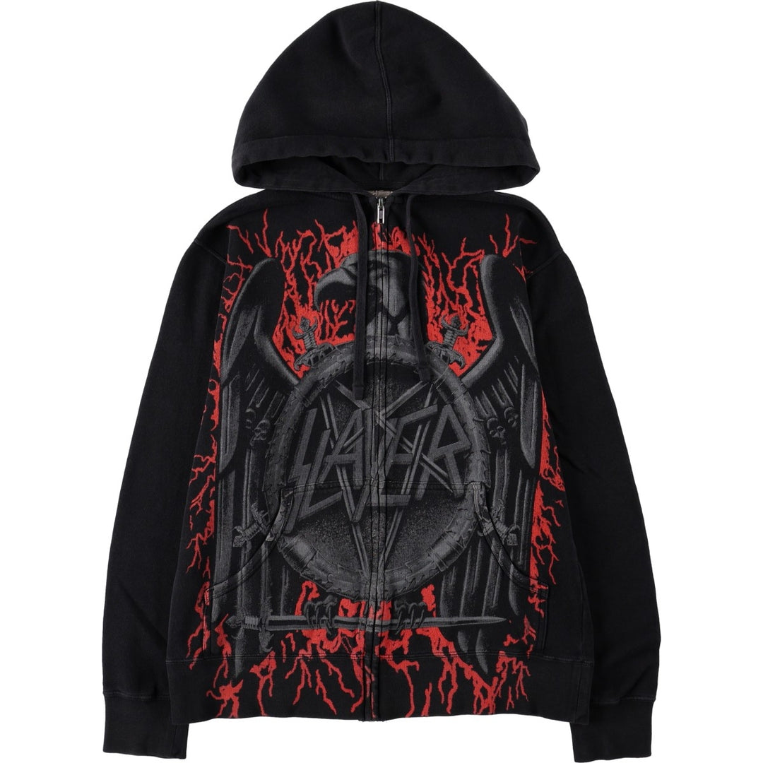 SLAYER Large Print Band Sweat Full-Zip Hoodie (Women's Size S) cotton black type Vintage Second Hand