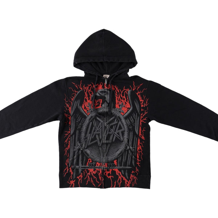 SLAYER Large Print Band Sweat Full-Zip Hoodie (Women's Size S) cotton black type Vintage Second Hand