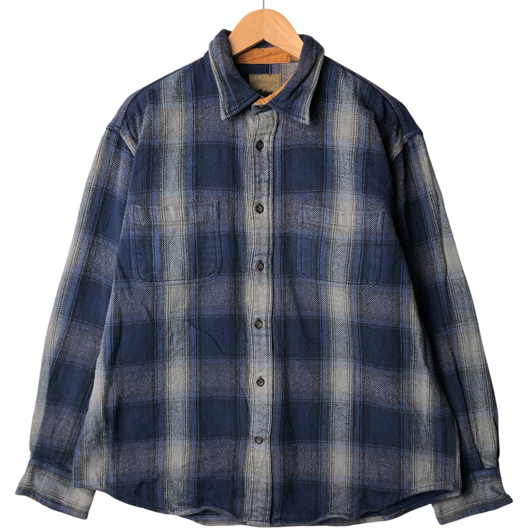 Vintage 90s-00'S St. John's Bay long-sleeved heavy flannel check shirt, size L, men's cotton Navy blue Vintage Second Hand