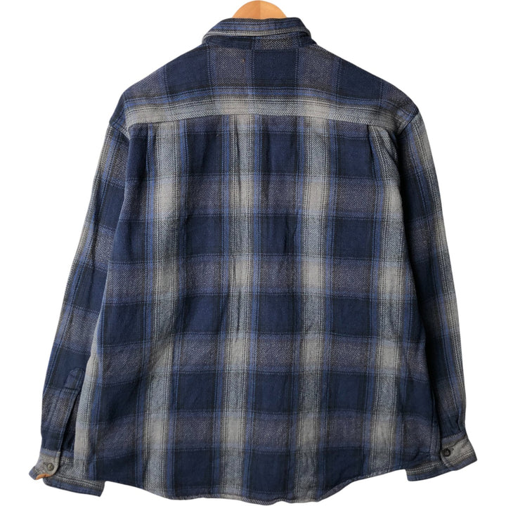 Vintage 90s-00'S St. John's Bay long-sleeved heavy flannel check shirt, size L, men's cotton Navy blue Vintage Second Hand