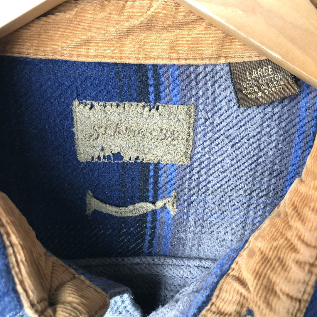 Vintage 90s-00'S St. John's Bay long-sleeved heavy flannel check shirt, size L, men's cotton Navy blue Vintage Second Hand