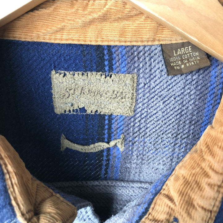 Vintage 90s-00'S St. John's Bay long-sleeved heavy flannel check shirt, size L, men's cotton Navy blue Vintage Second Hand