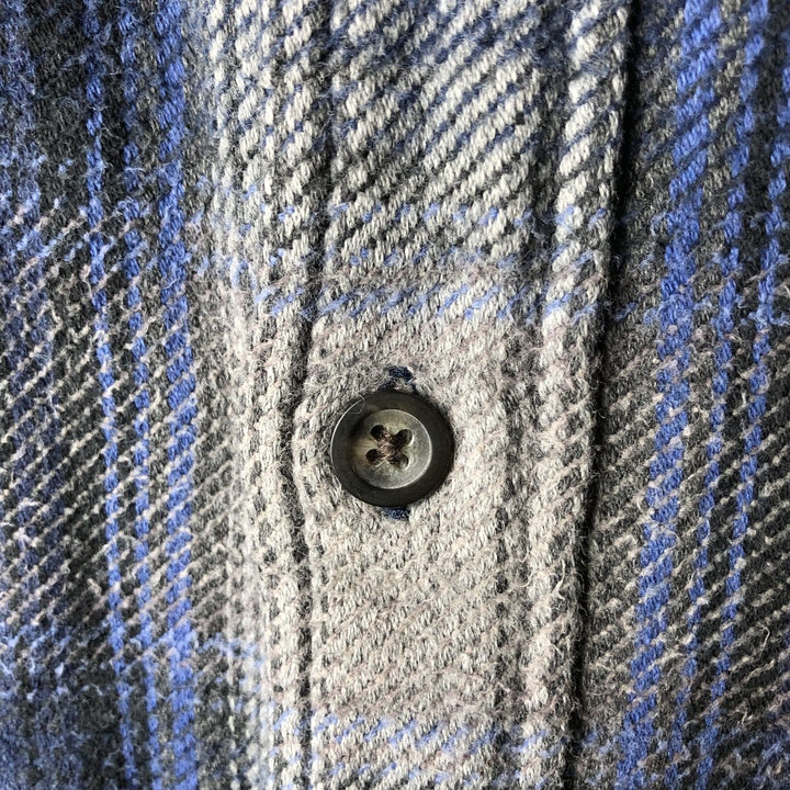 Vintage 90s-00'S St. John's Bay long-sleeved heavy flannel check shirt, size L, men's cotton Navy blue Vintage Second Hand