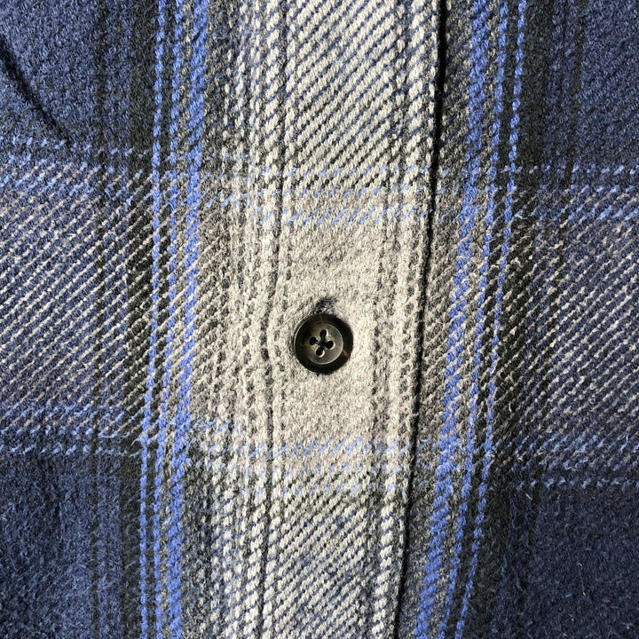 Vintage 90s-00'S St. John's Bay long-sleeved heavy flannel check shirt, size L, men's cotton Navy blue Vintage Second Hand
