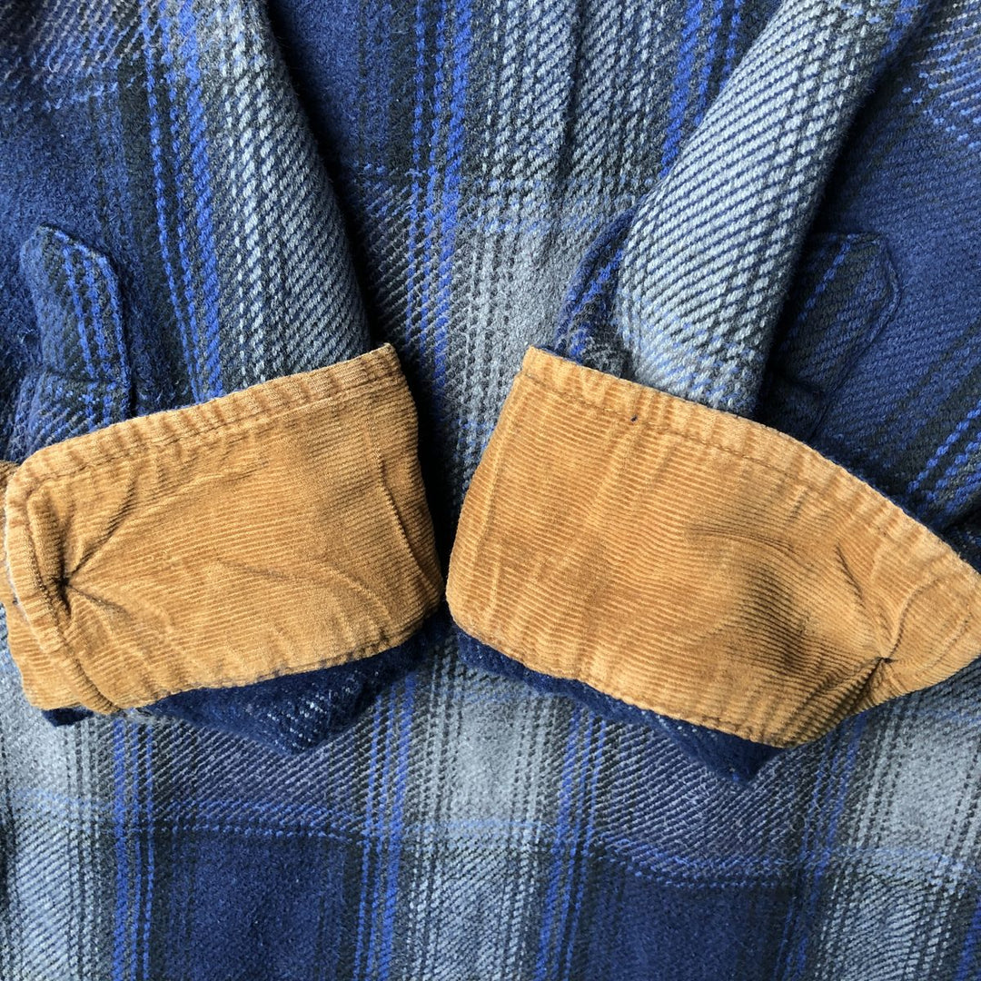 Vintage 90s-00'S St. John's Bay long-sleeved heavy flannel check shirt, size L, men's cotton Navy blue Vintage Second Hand