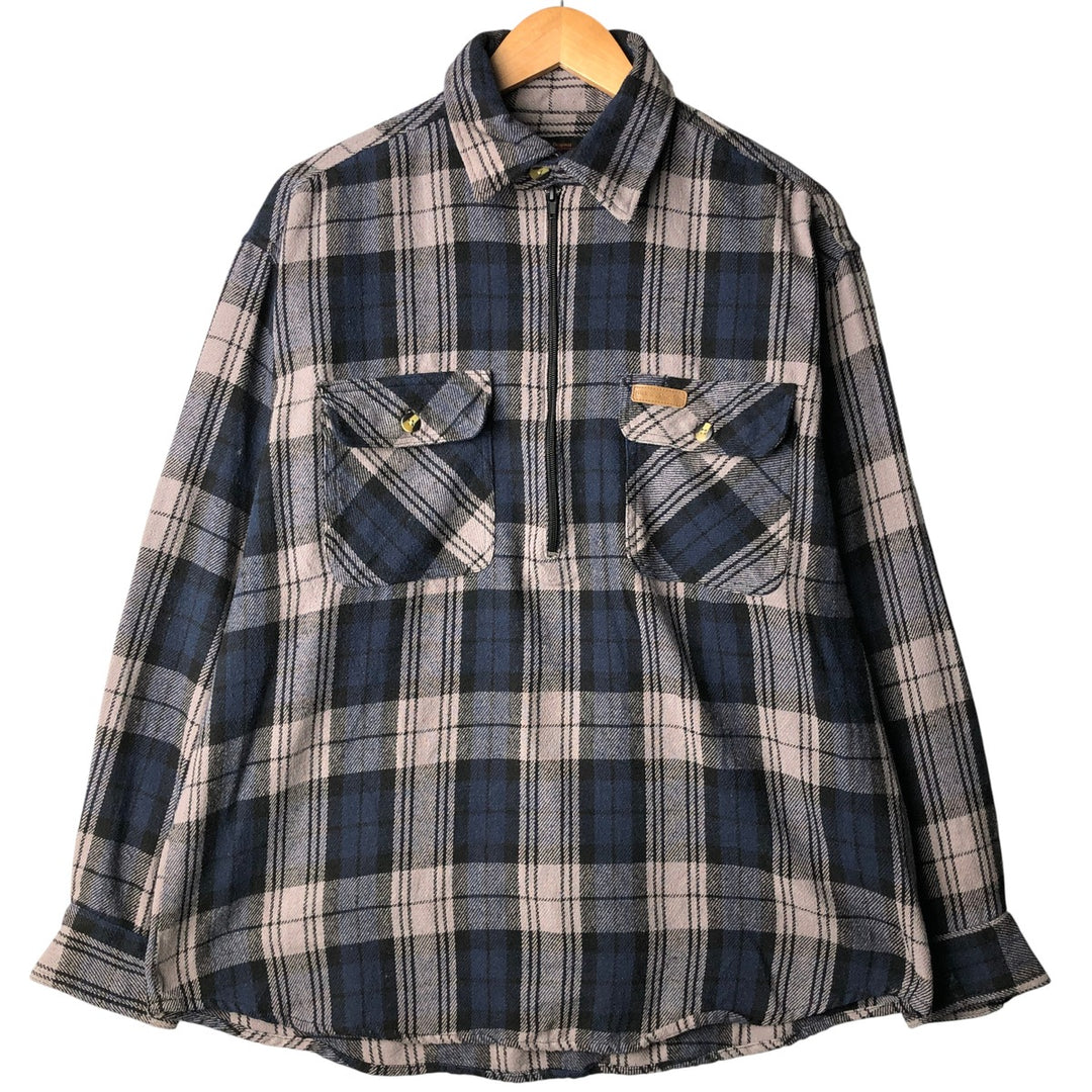 Hickory ShirtCo Half-Zip Long Sleeve Flannel Check Shirt, Men's Size L cotton gray type Vintage Second Hand
