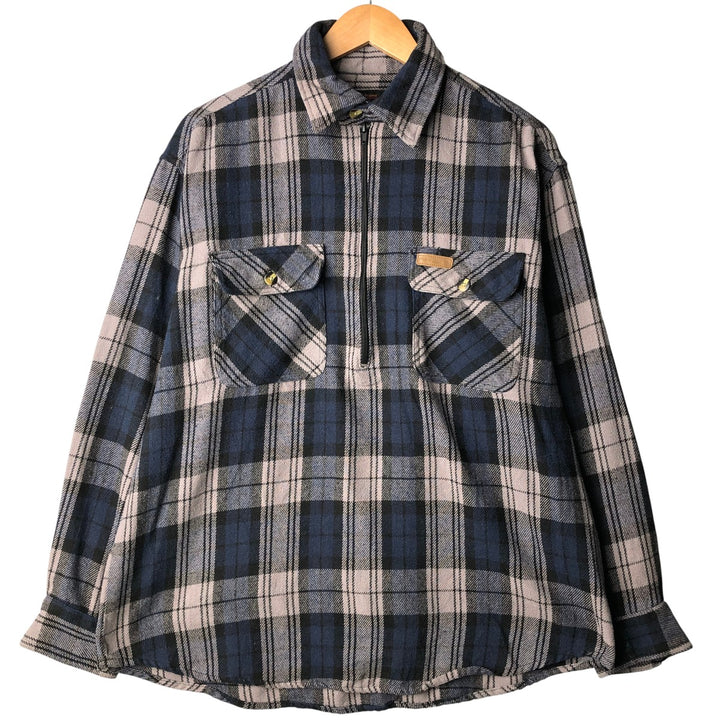 Hickory ShirtCo Half-Zip Long Sleeve Flannel Check Shirt, Men's Size L cotton gray type Vintage Second Hand