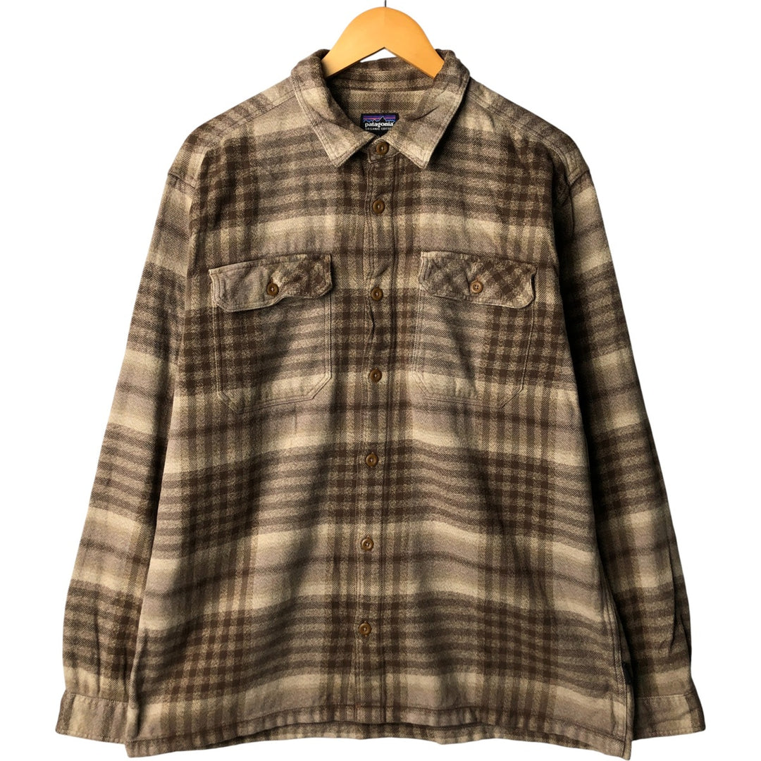 Patagonia Organic Cotton 53947FA15 Long Sleeve Flannel Check Box Shirt, Men's Size L Organic cotton brown type Vintage Second Hand