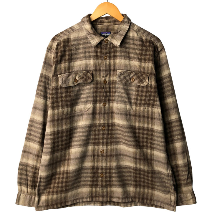 Patagonia Organic Cotton 53947FA15 Long Sleeve Flannel Check Box Shirt, Men's Size L Organic cotton brown type Vintage Second Hand