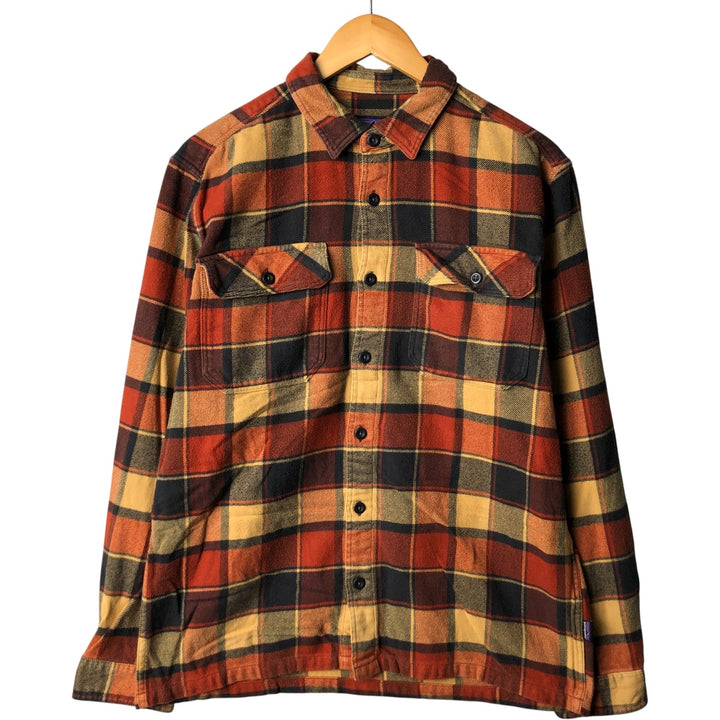 Patagonia Organic Cotton 53947FA20 Long Sleeve Flannel Check Box Shirt, Men's Size Medium Organic cotton orange type Vintage Second Hand