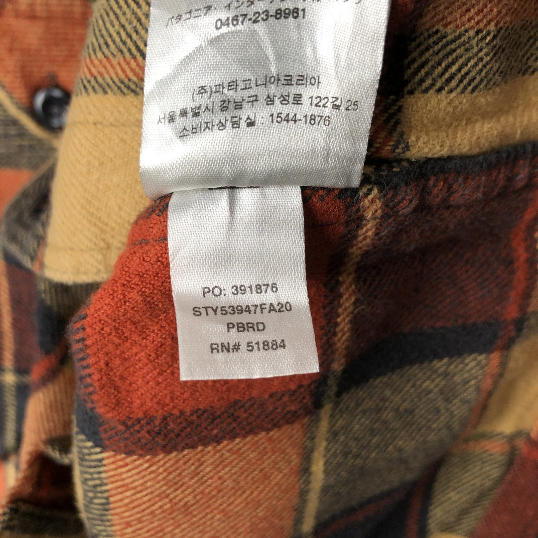 Patagonia Organic Cotton 53947FA20 Long Sleeve Flannel Check Box Shirt, Men's Size Medium Organic cotton orange type Vintage Second Hand