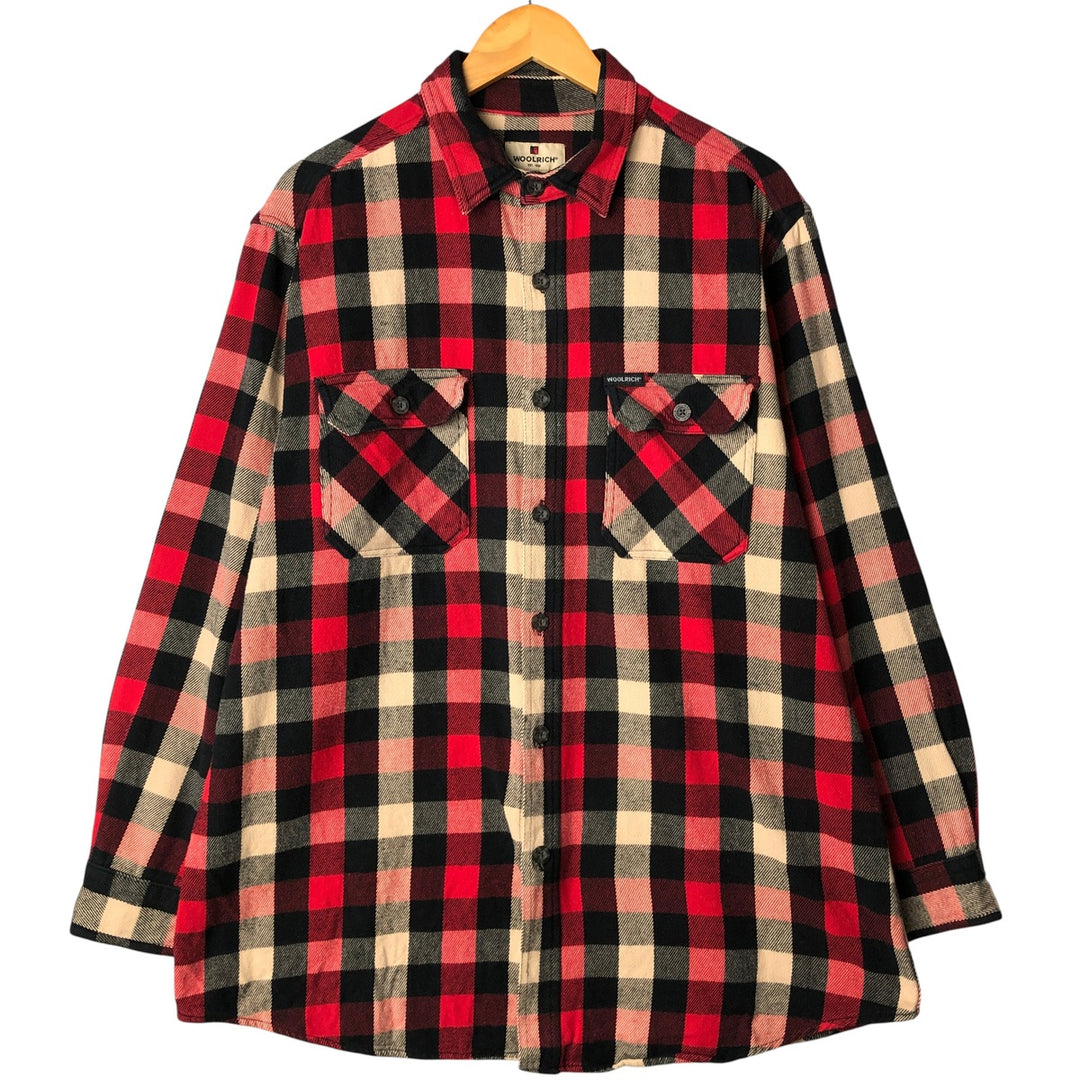 WOOLRICH Long Sleeve Heavy Flannel Check Shirt, Men's Size L cotton red type Vintage Second Hand