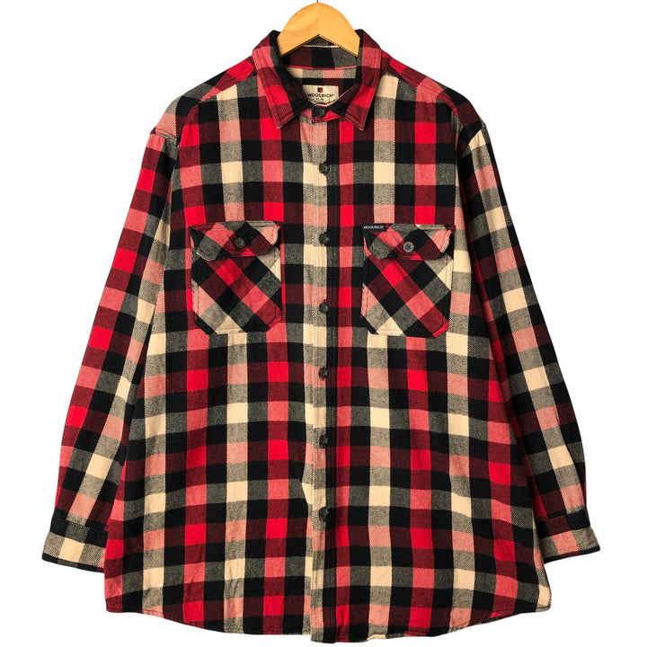 WOOLRICH Long Sleeve Heavy Flannel Check Shirt, Men's Size L cotton red type Vintage Second Hand