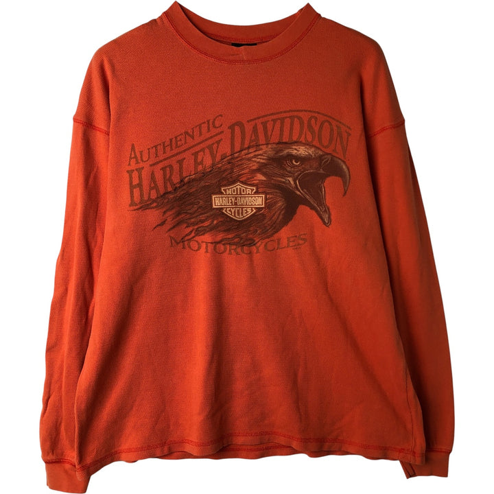 Harley-Davidson Eagle Pattern Thermal Long Sleeve T-Shirt, Honeycomb, Made in USA, Men's Size XL cotton orange type Vintage Second Hand