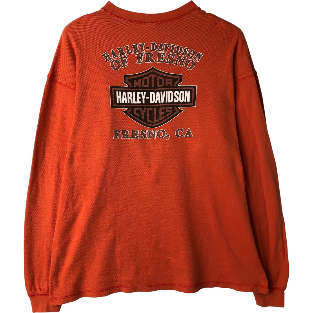 Harley-Davidson Eagle Pattern Thermal Long Sleeve T-Shirt, Honeycomb, Made in USA, Men's Size XL cotton orange type Vintage Second Hand