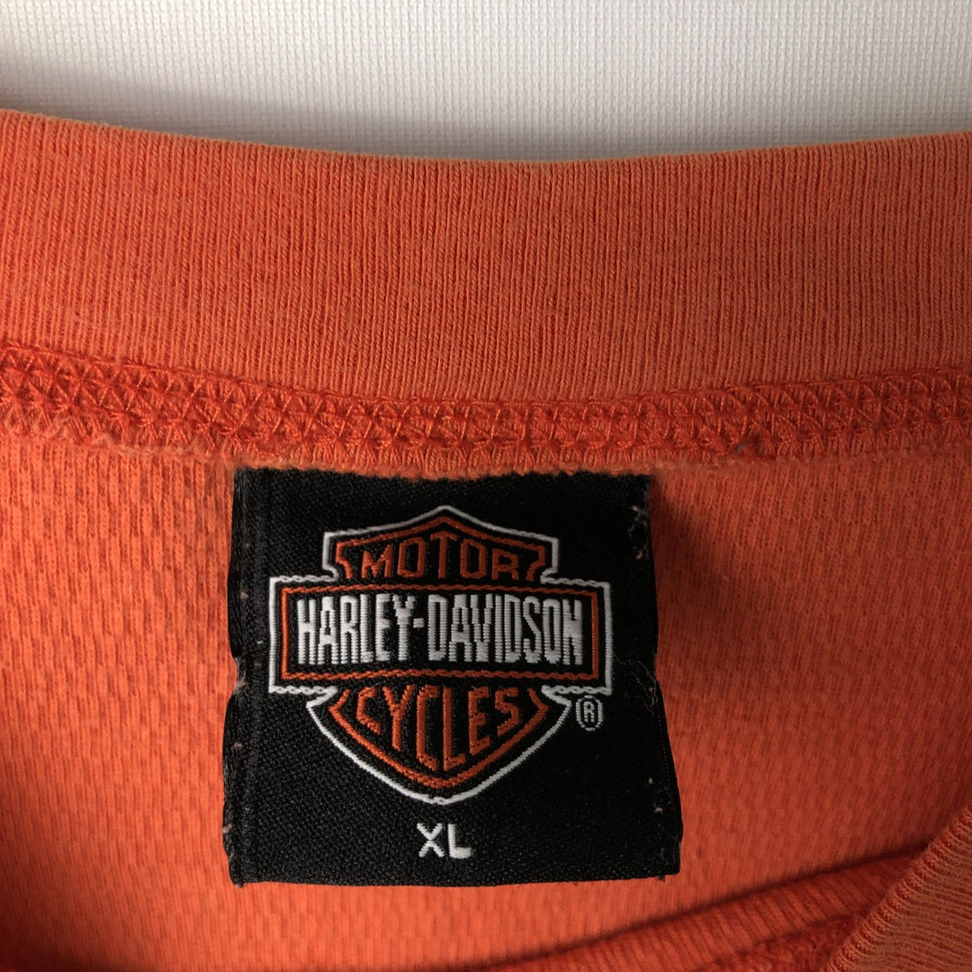 Harley-Davidson Eagle Pattern Thermal Long Sleeve T-Shirt, Honeycomb, Made in USA, Men's Size XL cotton orange type Vintage Second Hand