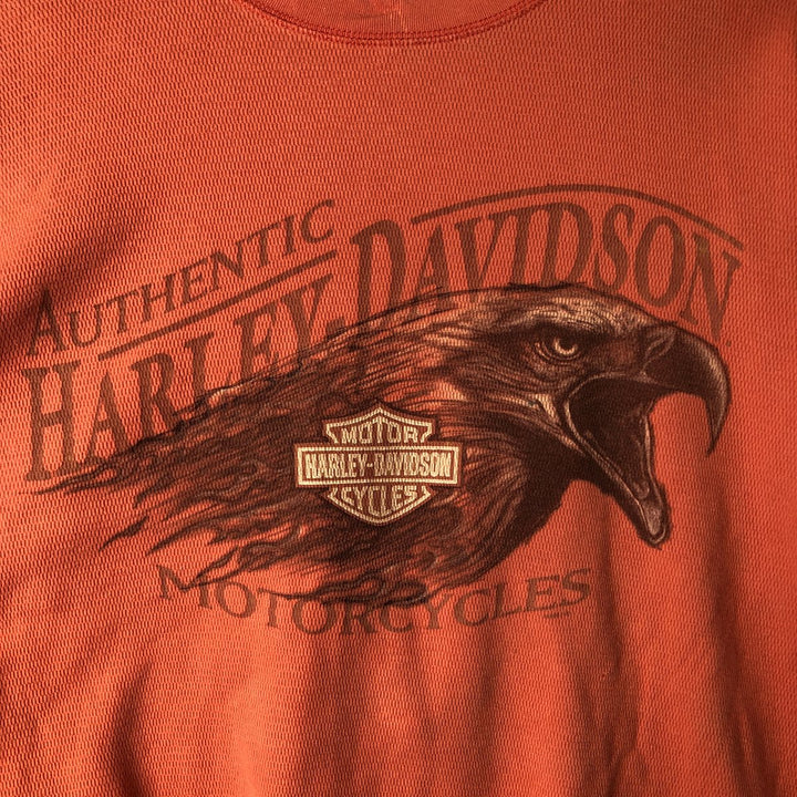 Harley-Davidson Eagle Pattern Thermal Long Sleeve T-Shirt, Honeycomb, Made in USA, Men's Size XL cotton orange type Vintage Second Hand