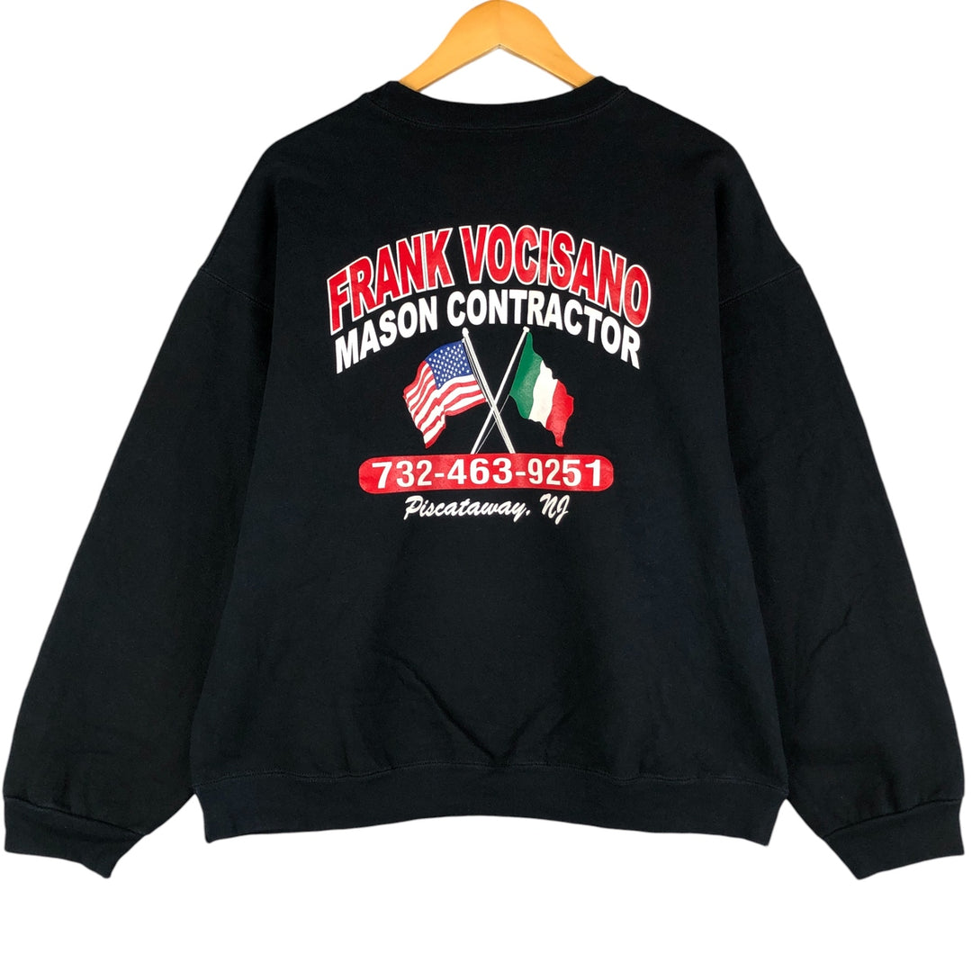 2000'S Fruit of the Loom Vocisano Builders Flag Pattern Advertising Sweatshirt, Men's Size XL cotton black type Vintage Second Hand
