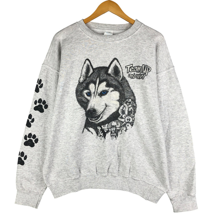 Vintage 80s-90'S Little Brownie Dog Print Animal Sweatshirt, Made in USA, Men's Size L polyester gray type Vintage Second Hand
