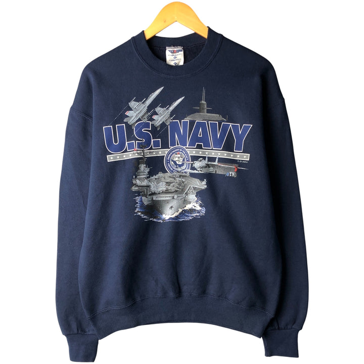 Vintage 90'S Jerzees US Navy Print Sweatshirt, Made in USA, Men's Size Medium cotton navy blue type Vintage Second Hand