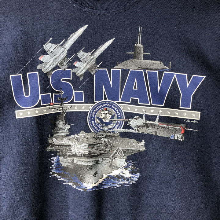 Vintage 90'S Jerzees US Navy Print Sweatshirt, Made in USA, Men's Size Medium cotton navy blue type Vintage Second Hand