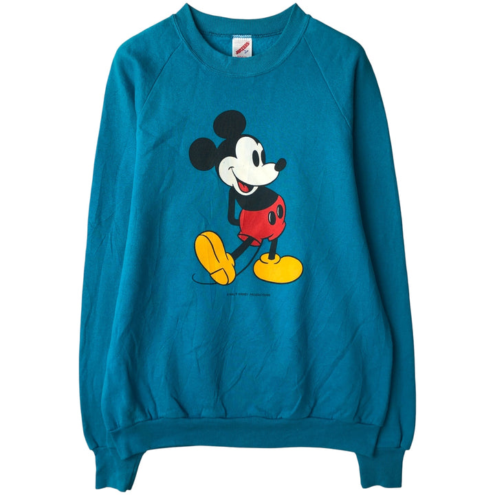 1980'S Jerzees MICKEY MOUSE character sweatshirt, Made in USA, Men's size L cotton turquoise blue Vintage Second Hand