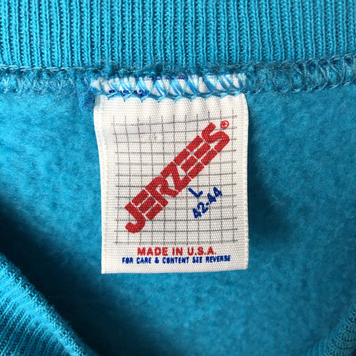 1980'S Jerzees MICKEY MOUSE character sweatshirt, Made in USA, Men's size L cotton turquoise blue Vintage Second Hand