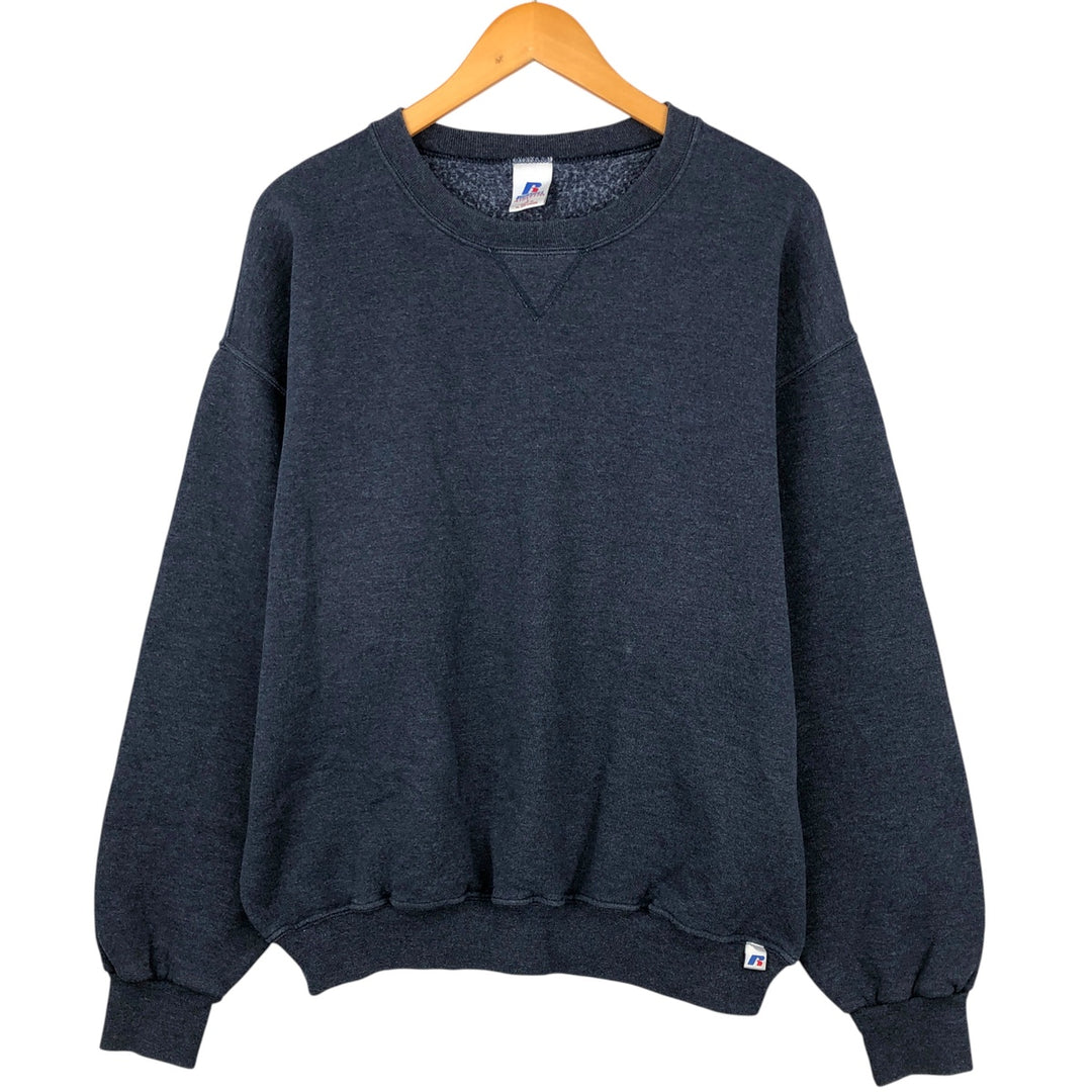2000'S - Russell plain blank sweatshirt, men's size L polyester navy blue type Vintage Second Hand