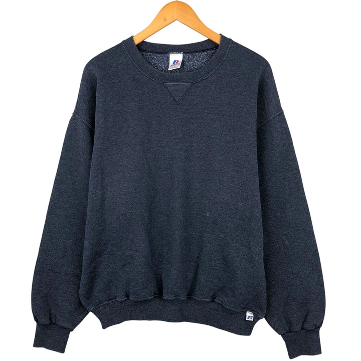 2000'S - Russell plain blank sweatshirt, men's size L polyester navy blue type Vintage Second Hand