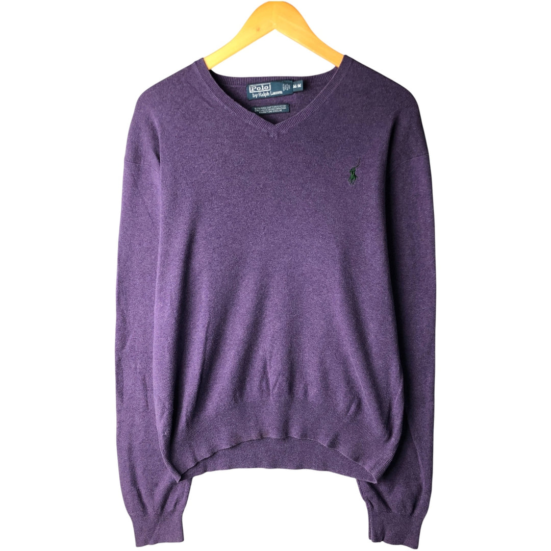 Ralph Lauren POLO by Ralph Lauren V-neck Pima cotton knit sweater, men's size M Pima Cotton purple type Vintage Second Hand